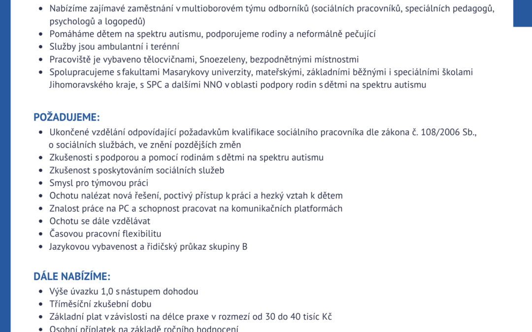 Nabídka pracovní pozice – sociální pracovník SAS