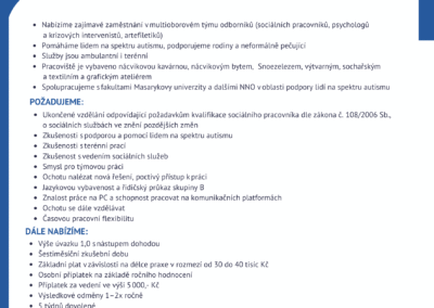 Nabídka pracovní pozice – vedoucí SORE, sociální pracovník