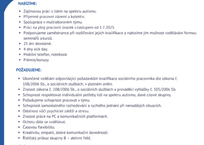 Nabídka pracovní pozice – Sociální pracovník PRAHA Braník
