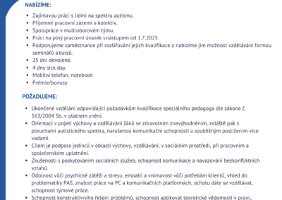 Nabídka pracovní pozice – Speciální pedagog PRAHA Braník